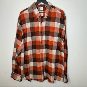 Field‎ & Stream Orange and Brown Plaid Flannel Button Down Shirt Size XXL